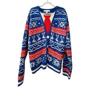 Jolly Sweaters Size XL Unisex Ugly Sweater Tie Pull over Blue Red White